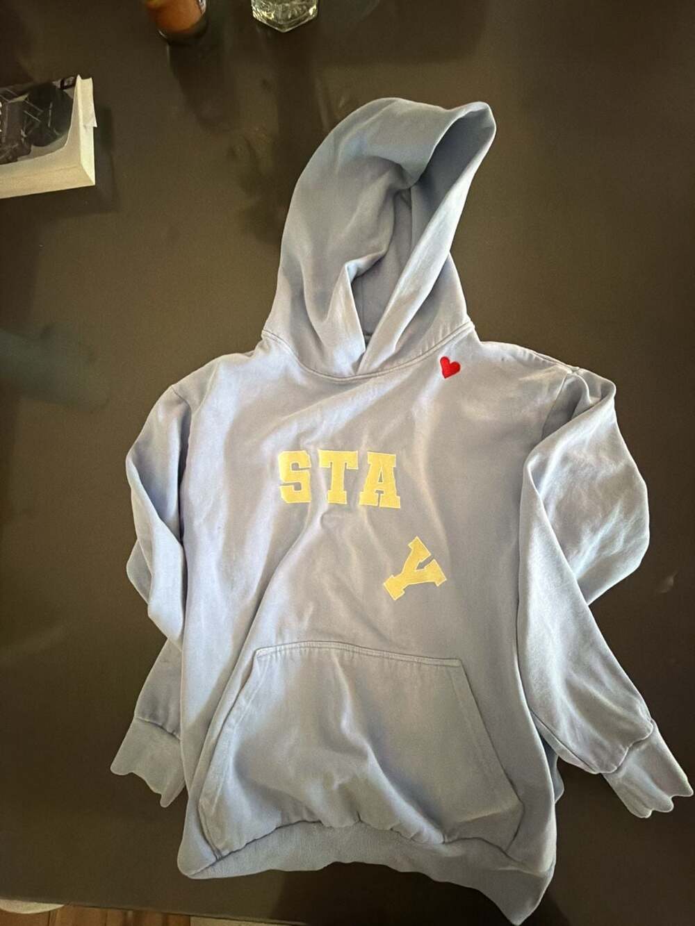 Stray kids SKZ fandom Stay with Heart Embroidery light blue merch hoodie.